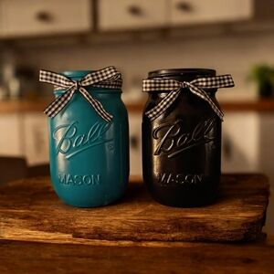 Ball Mason Jar Set - Teal and Black